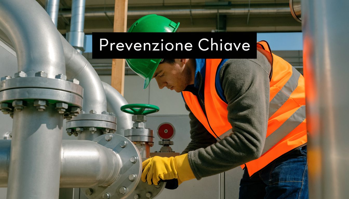 Un tecnico specializzato che lavora sulla manutenzione di un impianto industriale con tubature e valvole in acciaio.