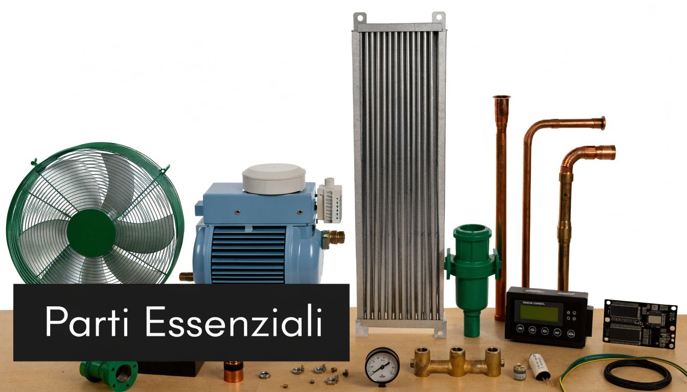Set di vari componenti tecnici e ricambi per la manutenzione di impianti di refrigerazione industriale